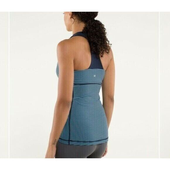Lululemon Women's Sz 4 Navy/Teal Striped Scoop Neck Racerback Tank Top - Picture 2 of 9